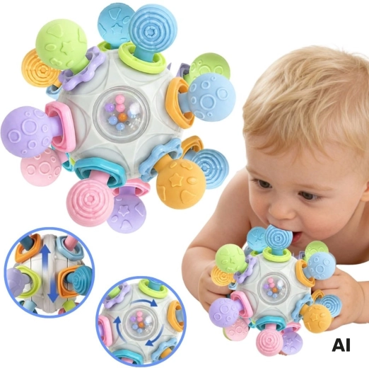 Woopie Baby pallina sensoriale 3 in 1 con massaggiagengive e sonaglio 6m+ - 1 pezzo