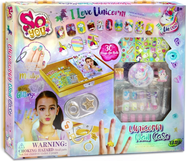 Tasia set di unghie adesive con unicorno e glitter, 30 pz
