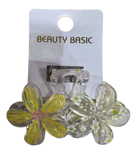 Mollette per capelli trasparente PINK con due fiori giallo - 1 pezzo