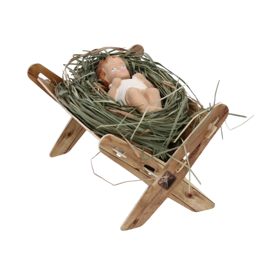 Statuina di Gesù Bambino nella mangiatoia piccola, colorata