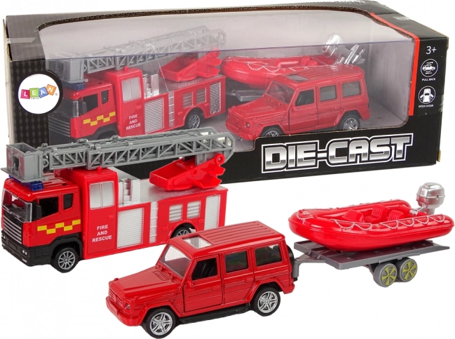 Set Veicoli dei Pompieri con Gommone Gonfiabile