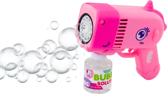 Pistola per bolle di sapone con luci LED – dinosauro rosa