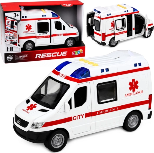 Ambulanza per bambini 1:10 con luci, suoni e barella