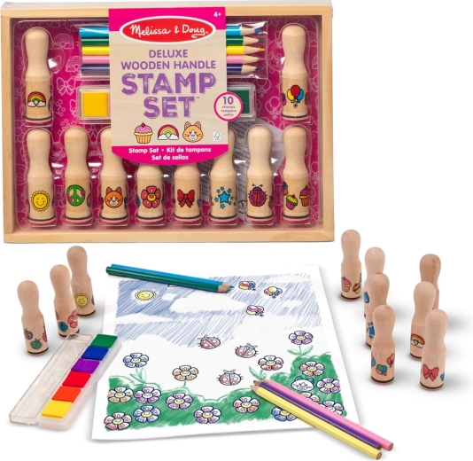 Set creativo Melissa & Doug di timbri in legno con inchiostri e matite colorate