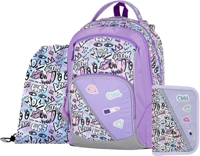 Set scolastico 3 pz OXY GO Funny Girl – zaino, astuccio e sacca per pantofole