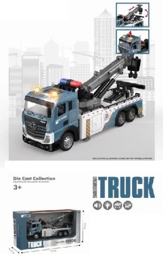 Autocarro in metallo con gru e rimorchio con luci e suoni