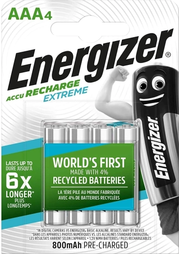 Energizer Extreme AAA batterie ricaricabili 800 mAh, 4 pz