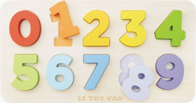 Le toy van puzzle a incastro con numeri in legno fsc
