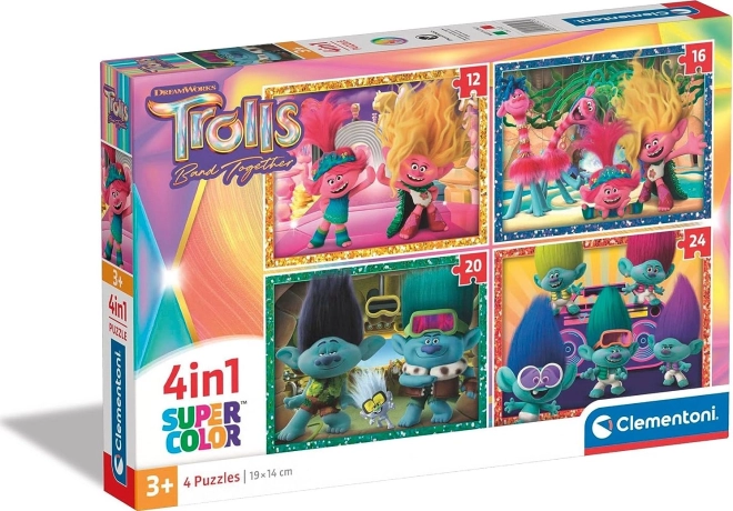Puzzle 4in1 TROLLS SuperColor (12–24 pezzi) – CLEMENTONI