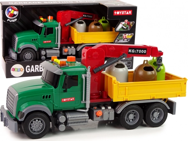 Camion dei rifiuti per bambini con gru e container con luci e suoni