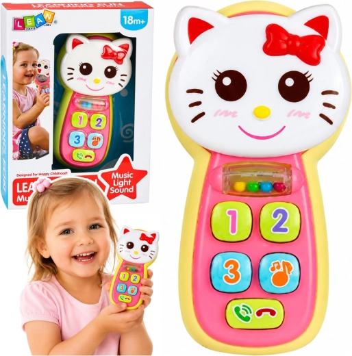 Telefono interattivo per bambini a forma di gattino con luci, suoni, specchietto e sonaglio