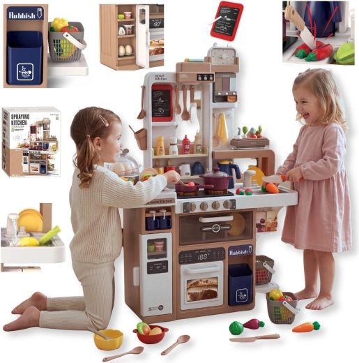 Cucina giocattolo TinyMini beige per bambini con 104 accessori ed effetti