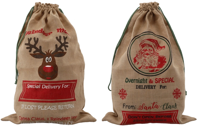 Sacco regalo natalizio in juta 60 × 90 cm, confezione da 10 pz