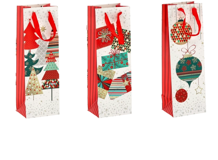 Borsa regalo natalizia per vino in carta robusta