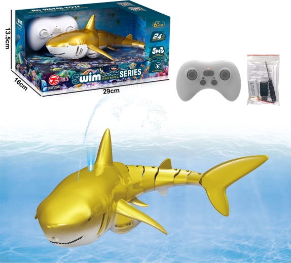 Squalo radiocomandato Sparkys con luce e fontana d’acqua, dorato