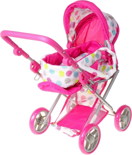 Carrozzina per bambole ADAR 2in1 rosa-bianca a pois - 1 pezzo