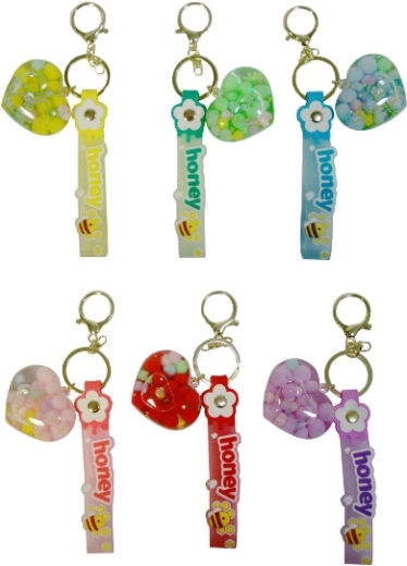 Portachiavi con cuore di perline e scritta Honey