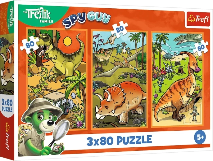 Puzzle Trefl I Treflík nel mondo dei dinosauri 3x80 pezzi