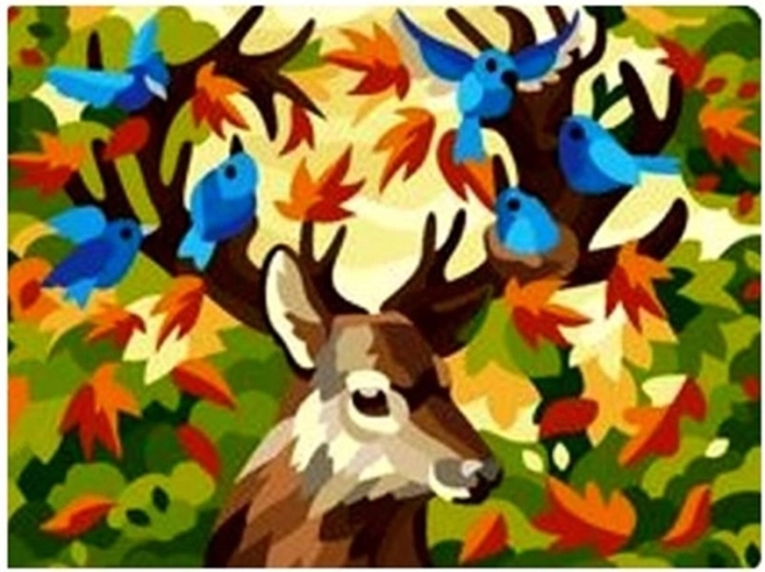 NORIMPEX Dipingi con i numeri Cervo con uccellini 40 x 50 cm