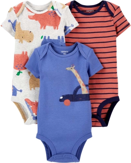 Body neonato Carter’s a maniche corte, marrone-blu, 3 pezzi (taglia 56)