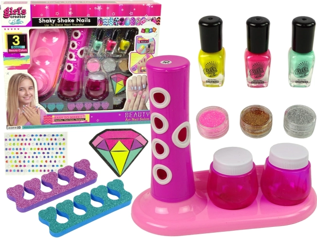 Kit per pitturare unghie con dispenser glitter e adesivi