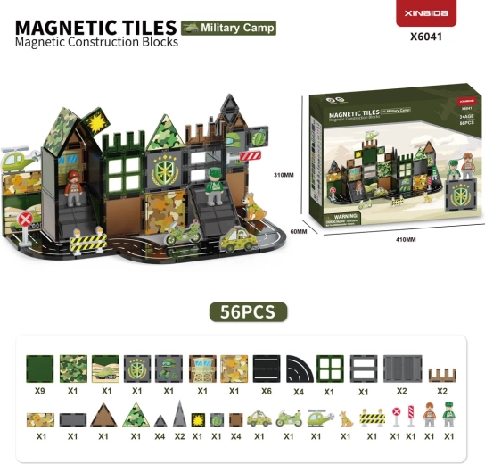 Set di costruzioni magnetiche base militare, 56 pezzi