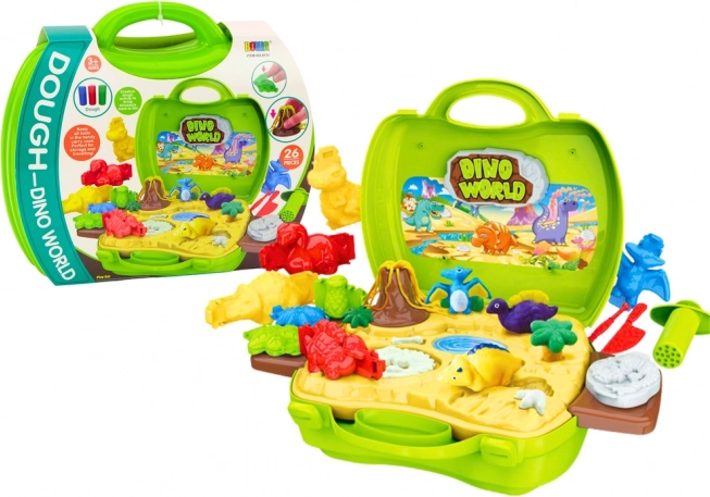 Pasta modellabile mondo dei dinosauri in valigetta – stampini e strumenti, verde