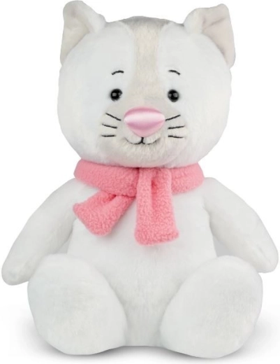 Gatto di peluche 28 cm con naso colorato e sciarpa