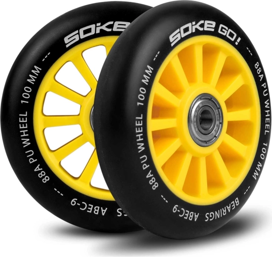 Rotelle gialle per monopattino 100 mm SOKE – set da 2 pezzi