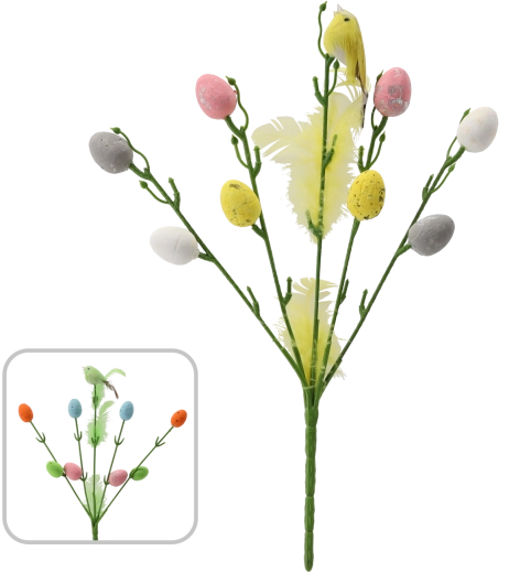 Rametto pasquale con uccellino e ovetti su spiedino 30 cm