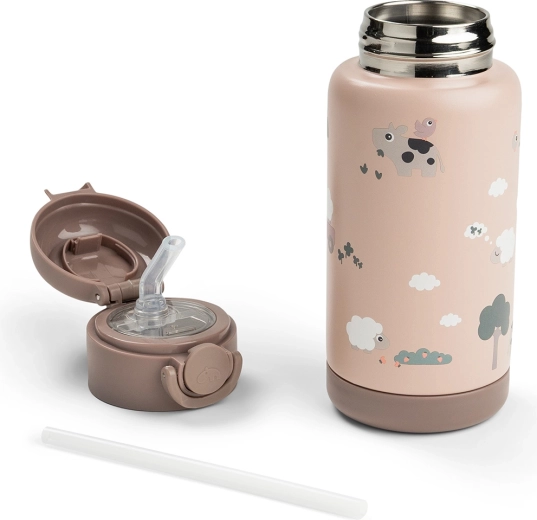 Done by Deer borraccia termica con cannuccia Tiny farm rosa 340 ml