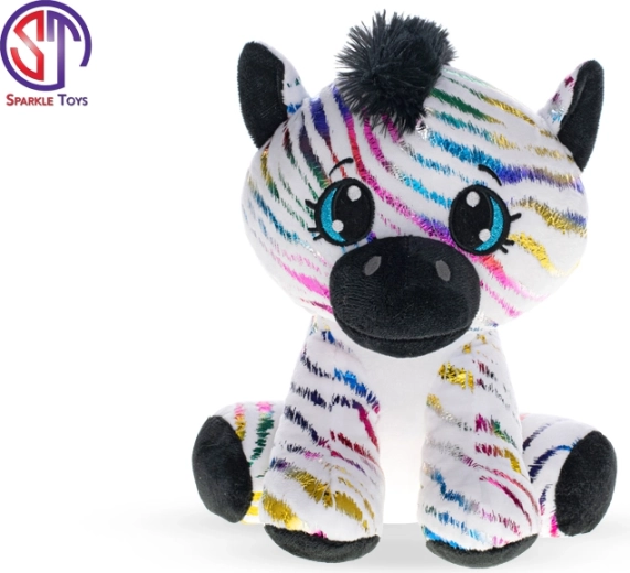 Zebra di peluche con brillantini arcobaleno 24 cm – seduta