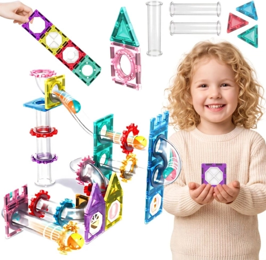 WOOPIE set da costruzione magnetico 3D con pista per biglie, 126 pezzi