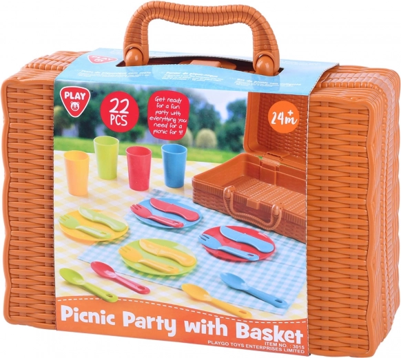 Cestino da picnic con stoviglie per bambini, 22 pezzi