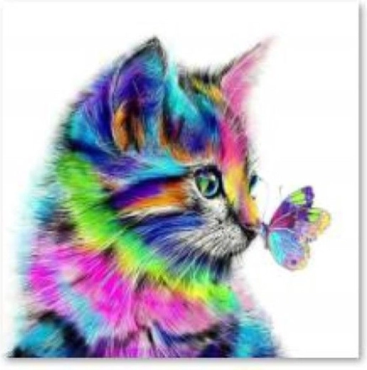 Ricamo con diamanti (diamond painting) gattino con farfalla 30 × 30 cm