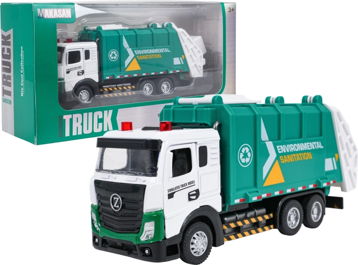 Camion della spazzatura in metallo con effetti luminosi e sonori