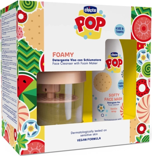 Chicco POP Softy delicato gel detergente viso Vanilla Wrap 150 ml con flacone schiumogeno