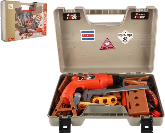 Set di attrezzi per bambini con trapano a volano in valigetta