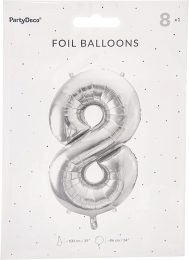 Palloncino in foil numero 8 argento 86 cm