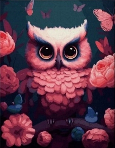 Pittura diamantata Gufo rosa 30 × 40 cm