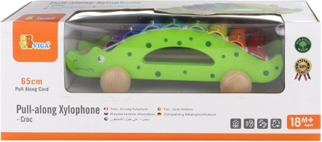 Xilofono in legno trainabile a forma di coccodrillo