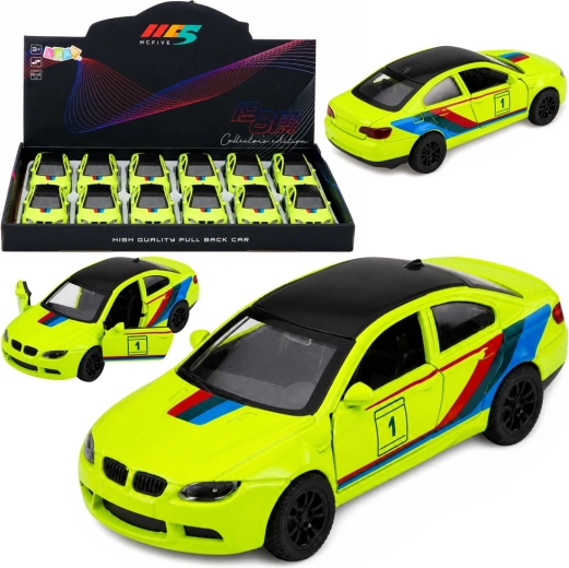 Macchinina sportiva in metallo con trazione pull-back, giallo neon 1:32 - 1 pezzo