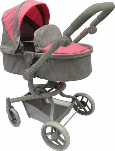 Passeggino per bambole 2 in 1 rosa e grigio