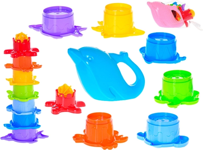 Piramide animaletti marini con annaffiatoio a delfino, 7 piani, 28 cm