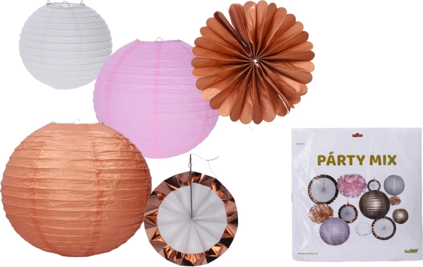 Party mix di decorazioni di carta – lanterne, pom pom e addobbi sospesi (set da 12 pezzi)