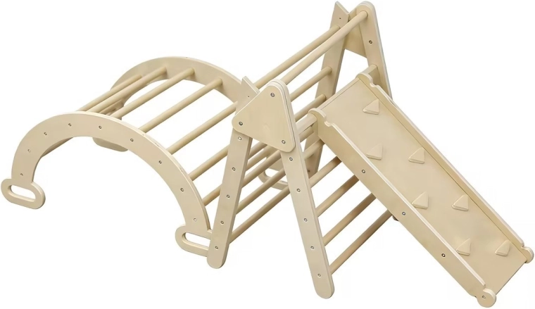 Set di arrampicata montessori/Pikler in legno Baby Mix 3in1, pieghevole, naturale