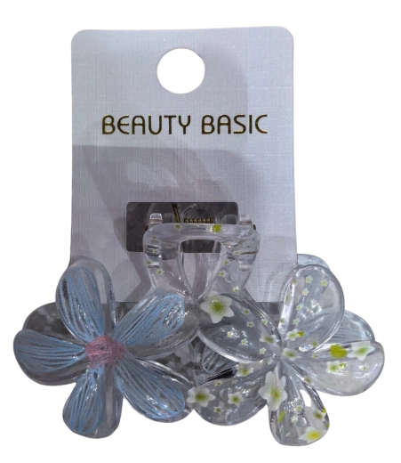 PINK pinza per capelli trasparente con due fiori blu - 1 pezzo