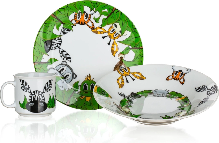 Set da tavola per bambini Amici della giungla, 3 pezzi, in ceramica