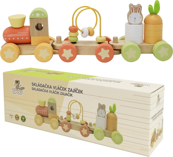 Babu trenino pieghevole in legno con coniglietto – a due vagoni