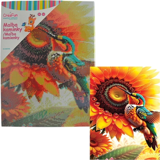 Pittura con diamanti – fiore e colibrì 30 × 40 cm